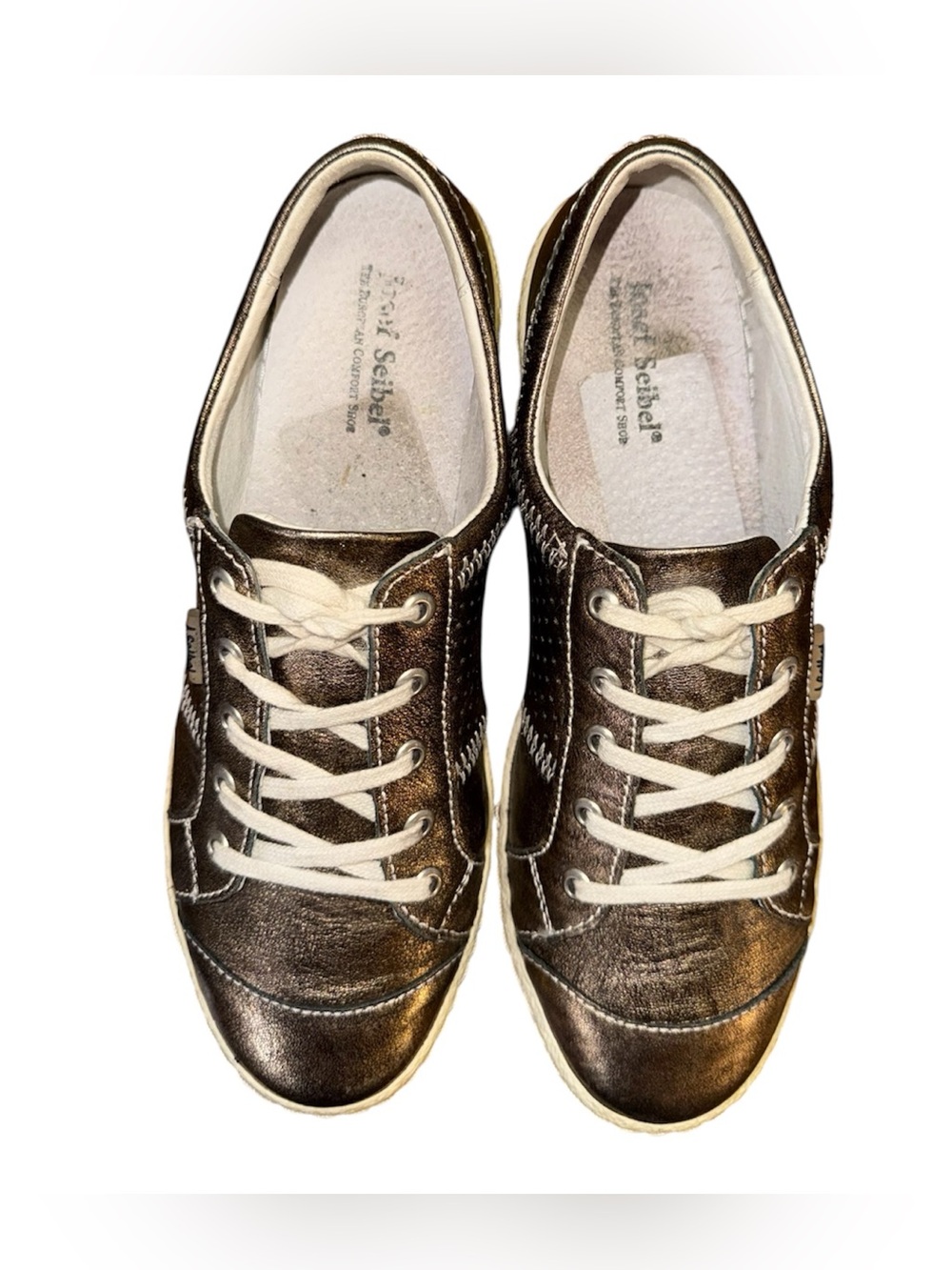 Josef Seibel 'Caspian' Metallic Leather Sneakers Pewter/Silver Women’s Size 7.5 - Picture 6 of 8